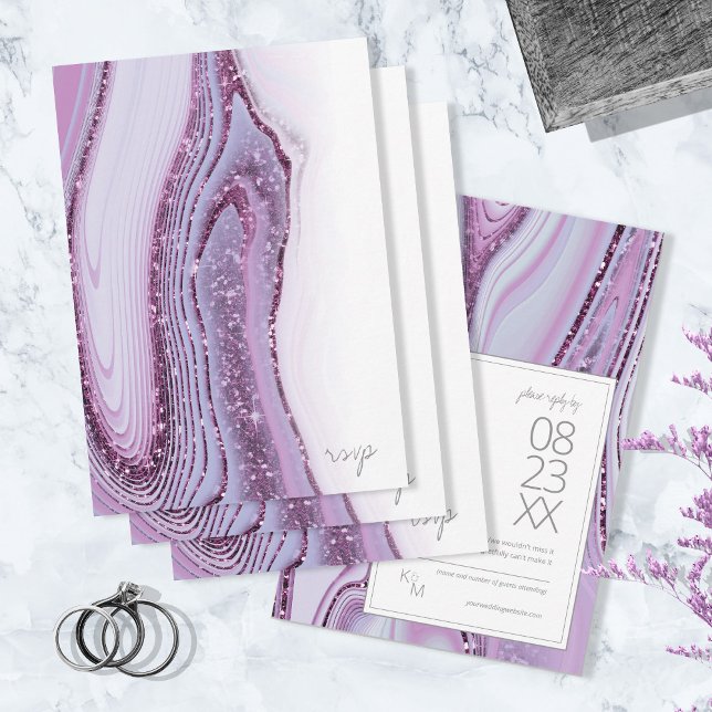 Abstract Glitter Strata Wedding Lilac ID903 RSVP Card (Creator Uploaded)