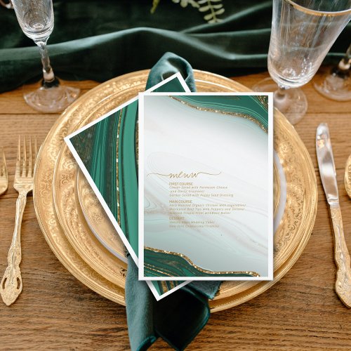 Abstract Glitter Strata Wedding Menu Green ID903