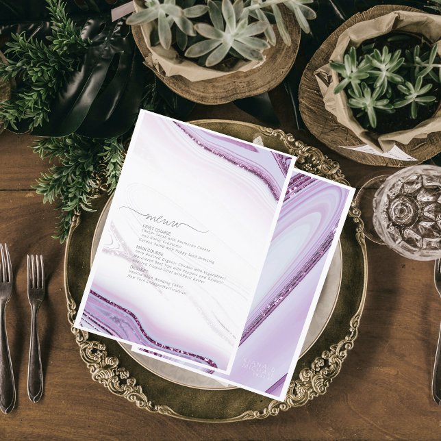 Abstract Glitter Strata Wedding Menu Lilac/W ID903 (Creator Uploaded)
