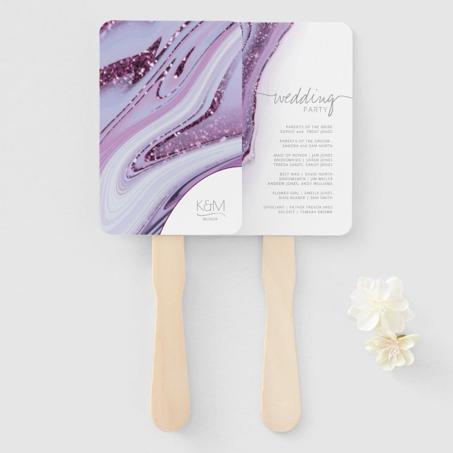 Abstract Glitter Strata Wedding Party Wht ID903 Hand Fan (Front and Back)
