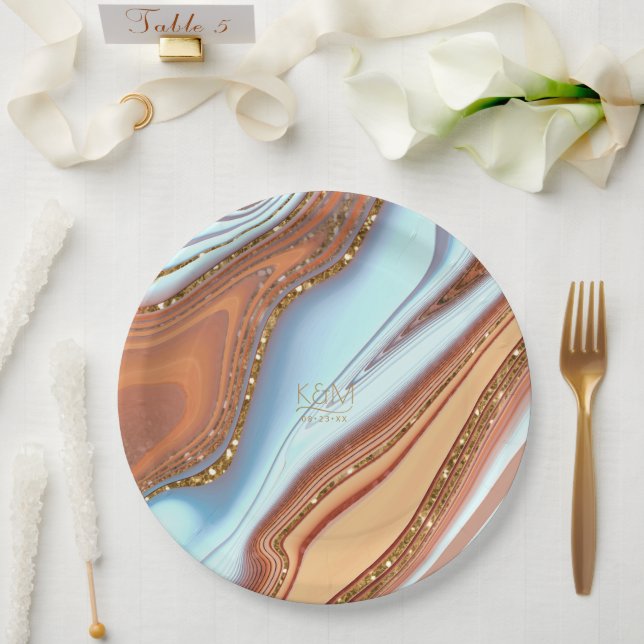 Abstract Glitter Strata Wedding SW ID903 Paper Plates (Wedding)