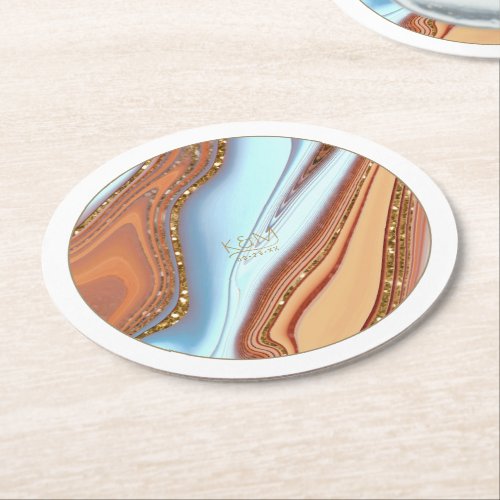 Abstract Glitter Strata Wedding SW ID903 Round Paper Coaster