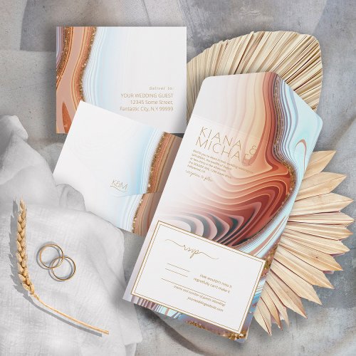 Abstract Glitter Strata Wedding SW Wht ID903  All In One Invitation