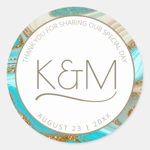 Abstract Glitter Strata Wedding Thank You ID903  Classic Round Sticker