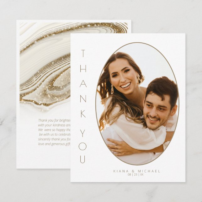 Abstract Glitter Strata Wedding Thank You Iv ID903 Card (Front/Back)
