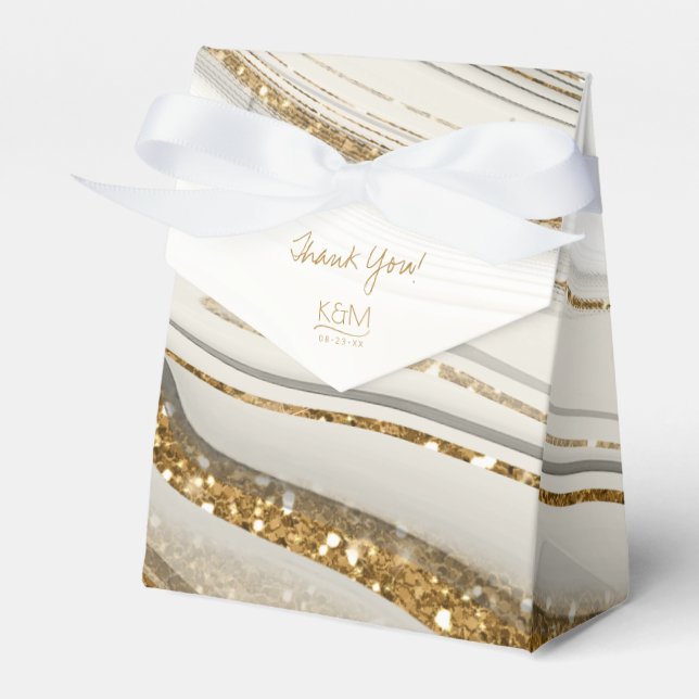 Abstract Glitter Strata Wedding Thank You Iv ID903 Favor Boxes (Front Side)
