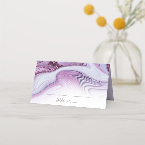 Abstract Glitter Strata Wedding Wht Lilac ID903 Place Card
