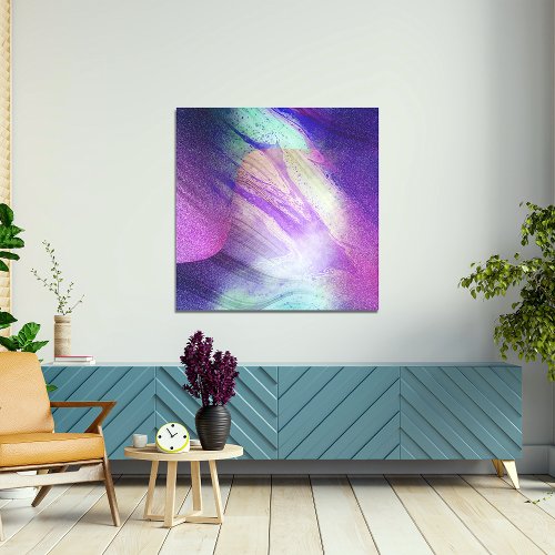Abstract Glittering Liquid Pour Paint Neon Magenta Canvas Print