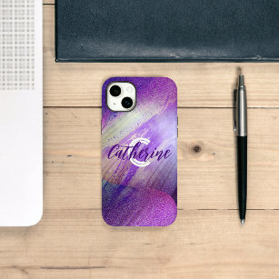 Abstract Glittering Neon Magenta Name & Initial Case-Mate iPhone 14 Plus Case