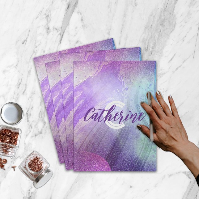 Abstract Glittering Neon Magenta Name & Initial Pocket Folder (Creator Uploaded)