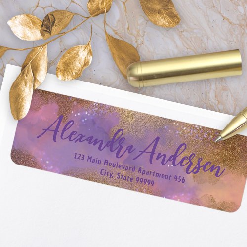 Abstract Glittery Purple Gold Return Address Label