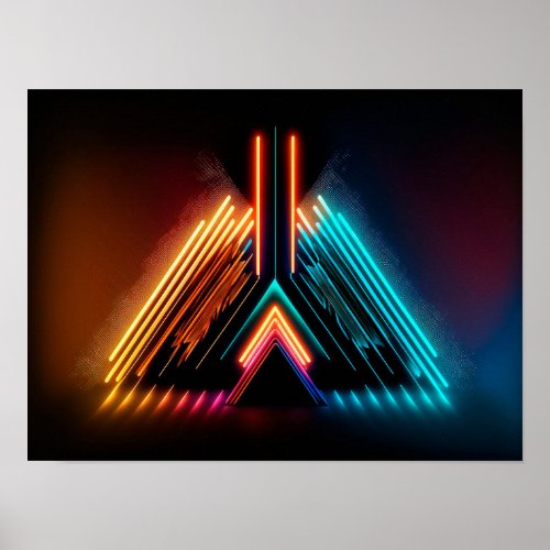 Abstract glowing arrows neon light pattern poster