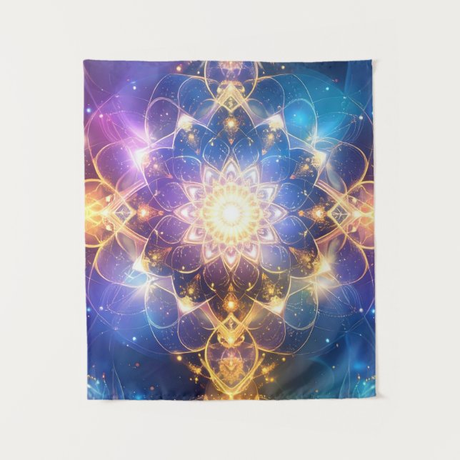 Abstract Glowing Lotus Mandala Tapestry (Front)