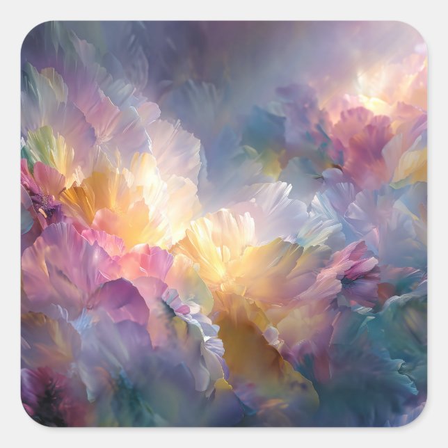Abstract glowing pastel floral composition square sticker (Front)