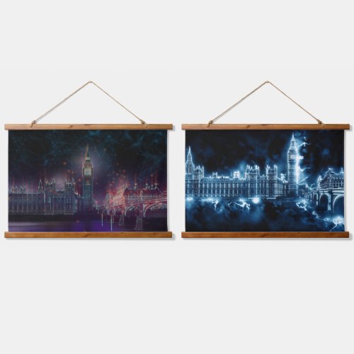  abstract glowing Westimnster at night Hanging Tapestry
