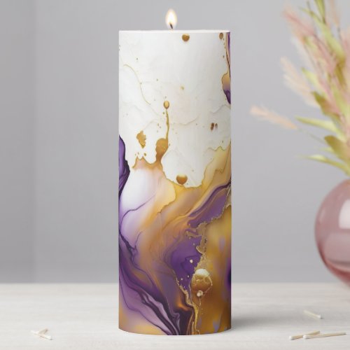 Abstract Gold and Amethyst  Pillar Candle