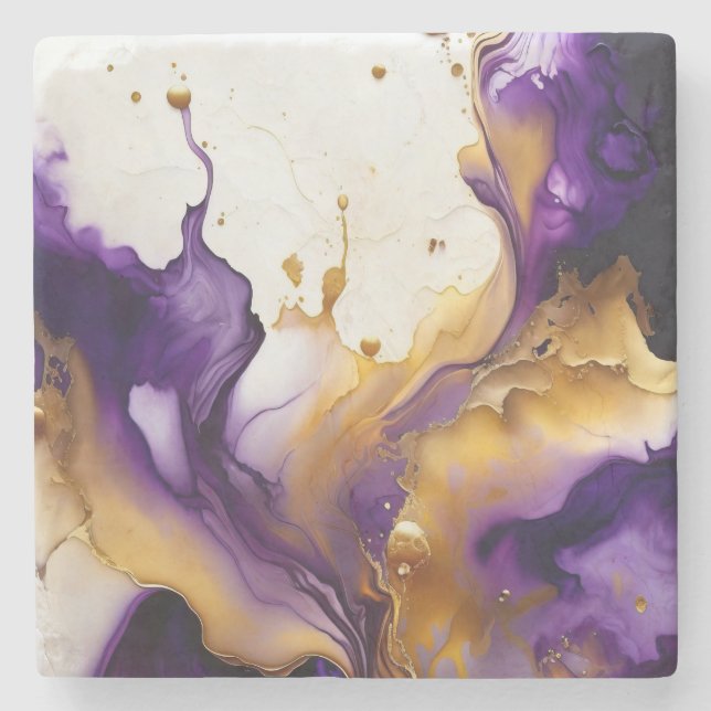 Abstract Gold and Amethyst  Stone Coaster (Front)
