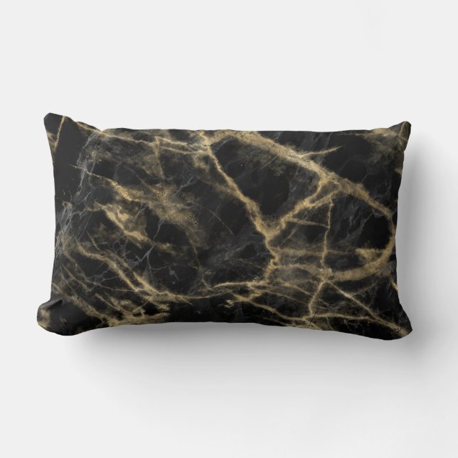 Abstract Gold and Black Marble Lumbar Pillow (Front)