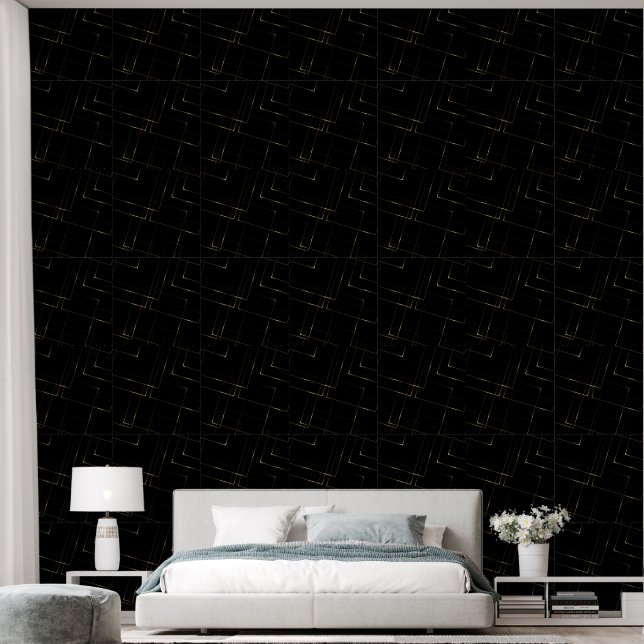 Abstract Gold and Black Square Pattern Wallpaper Wallpaper (Bedroom)