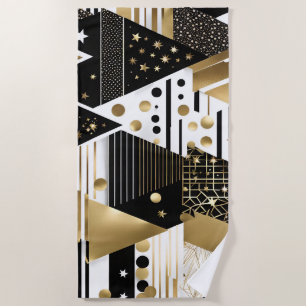 abstract gold and black triangles beach towel