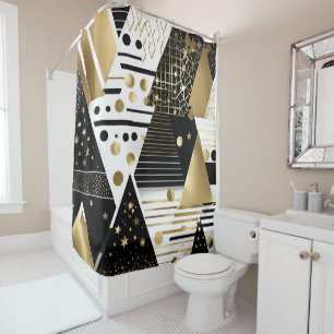 abstract gold and black triangles shower curtain