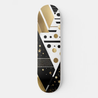 abstract gold and black triangles skateboard