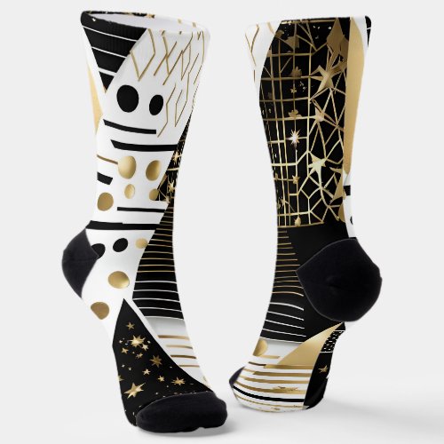 abstract gold and black triangles socks