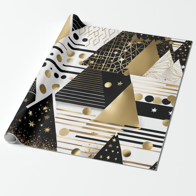 abstract gold and black triangles wrapping paper (Unrolled)