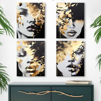 Abstract Gold and Black Women’s Faces Modern Art