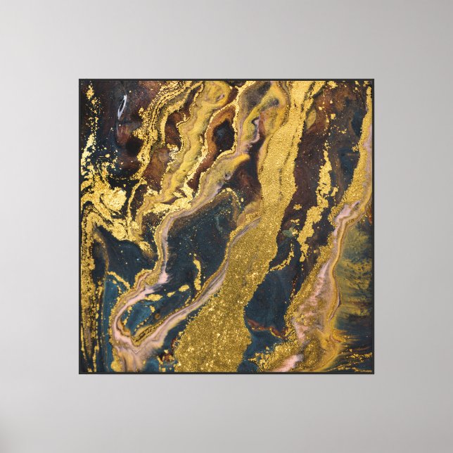 Abstract Gold and Dark Fluid Marble Canvas  Print (Front)