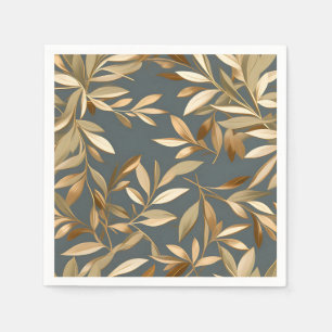 Abstract Gold and Olive Leaves Napkins