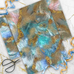 Abstract Gold And Teal Faux Foil Glitter Fluid Art Tissue Paper