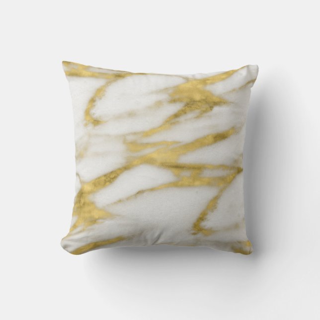Abstract Gold and White Marble Pattern Throw Pillow (Front)