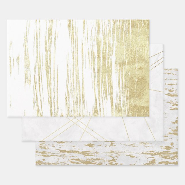 Abstract Gold and White Wrapping Paper Sheets (Set)