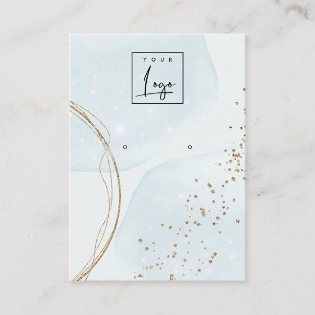 Abstract Gold Aqua Blue Stud Earring Logo Display Business Card (Front)