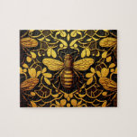 Abstract gold bee. Golden floral insect pattern  Jigsaw Puzzle<br><div class="desc">Abstract gold bee and golden floral pattern puzzle in black yellow color.</div>