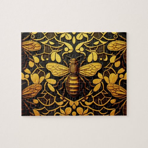 Abstract gold bee Golden floral insect pattern  Jigsaw Puzzle