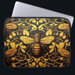 Abstract gold bee. Golden floral insect pattern Laptop Sleeve<br><div class="desc">Abstract gold bee and golden floral pattern laptop sleeve in black yellow color.</div>