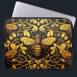 Abstract gold bee. Golden floral insect pattern Laptop Sleeve<br><div class="desc">Abstract gold bee and golden floral pattern laptop sleeve in black yellow color.</div>