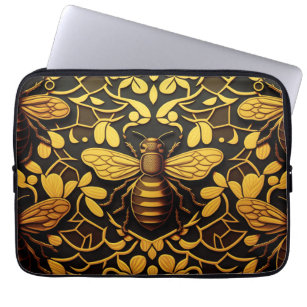 Abstract gold bee. Golden floral insect pattern Laptop Sleeve