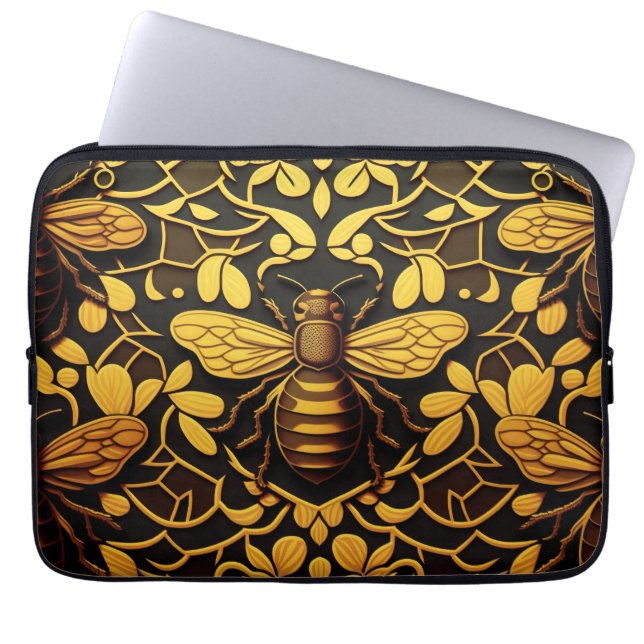Abstract gold bee. Golden floral insect pattern Laptop Sleeve (Front)
