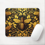 Abstract gold bee. Golden floral insect pattern  Mouse Pad<br><div class="desc">Abstract gold bee and golden floral pattern Mouse Pad in black yellow color.</div>