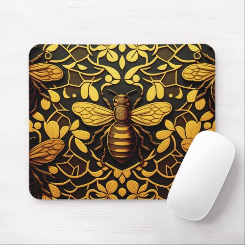 Abstract gold bee Golden floral insect pattern  Mouse Pad