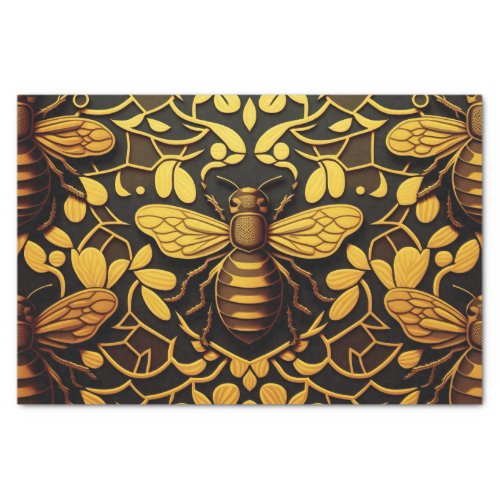 Abstract gold bee Golden floral insect pattern Tissue Paper
