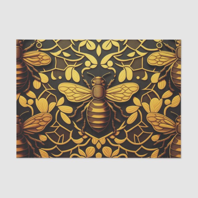 Abstract gold bee. Golden floral insect pattern Tissue Paper (Front)