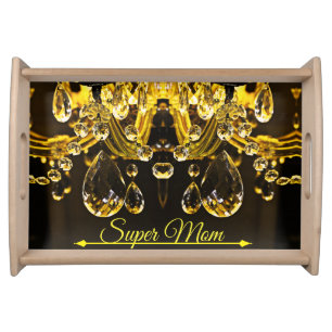 Abstract Gold & Black Crystal Glitters Sparkle Gem Serving Tray