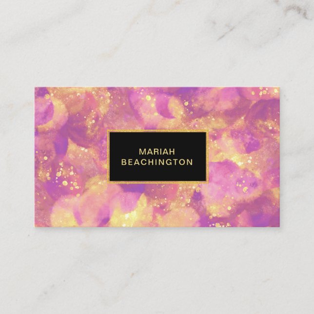 *~* Abstract Gold Black Glitter Purple  Yellow Business Card (Front)