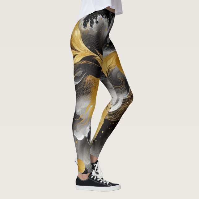 Abstract Gold Black Yoga or Everyday Leggings (Right)
