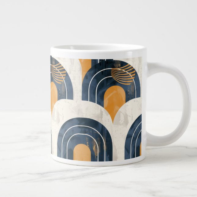 Abstract Gold Blue and White Giant Coffee Mug (Right)