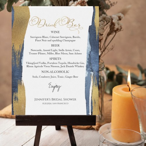 Abstract Gold Blue  Bridal Shower Drinks Menu Sign